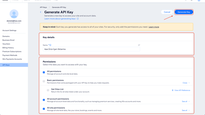 migrate-from-wix-generate-api-key
